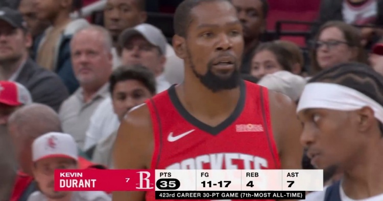 DB电竞-杜兰特423次砍下30+高居历史第7 继续追赶贾巴尔 詹姆斯575次第一